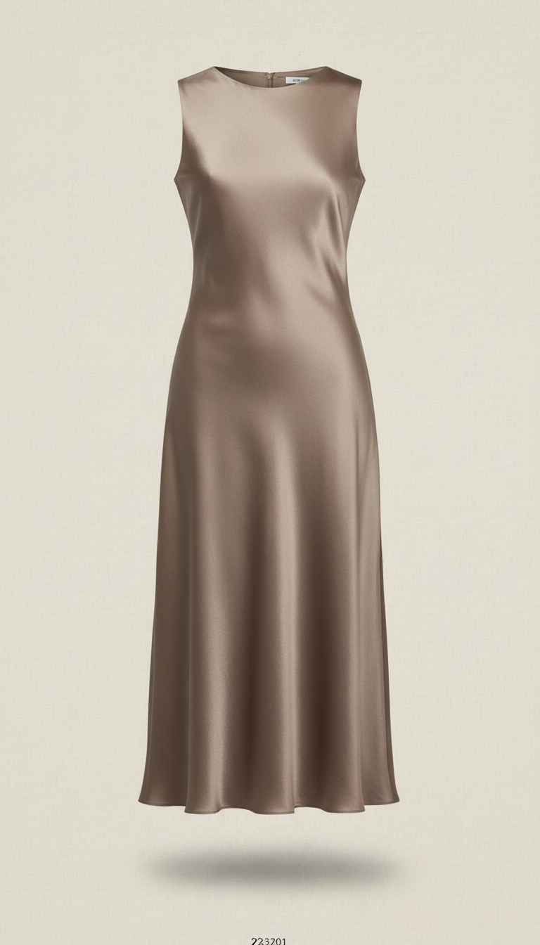 Taupe Silk Midi Dress