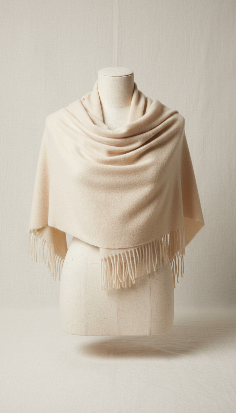 Cream Cashmere Wrap with Tonal Fringe